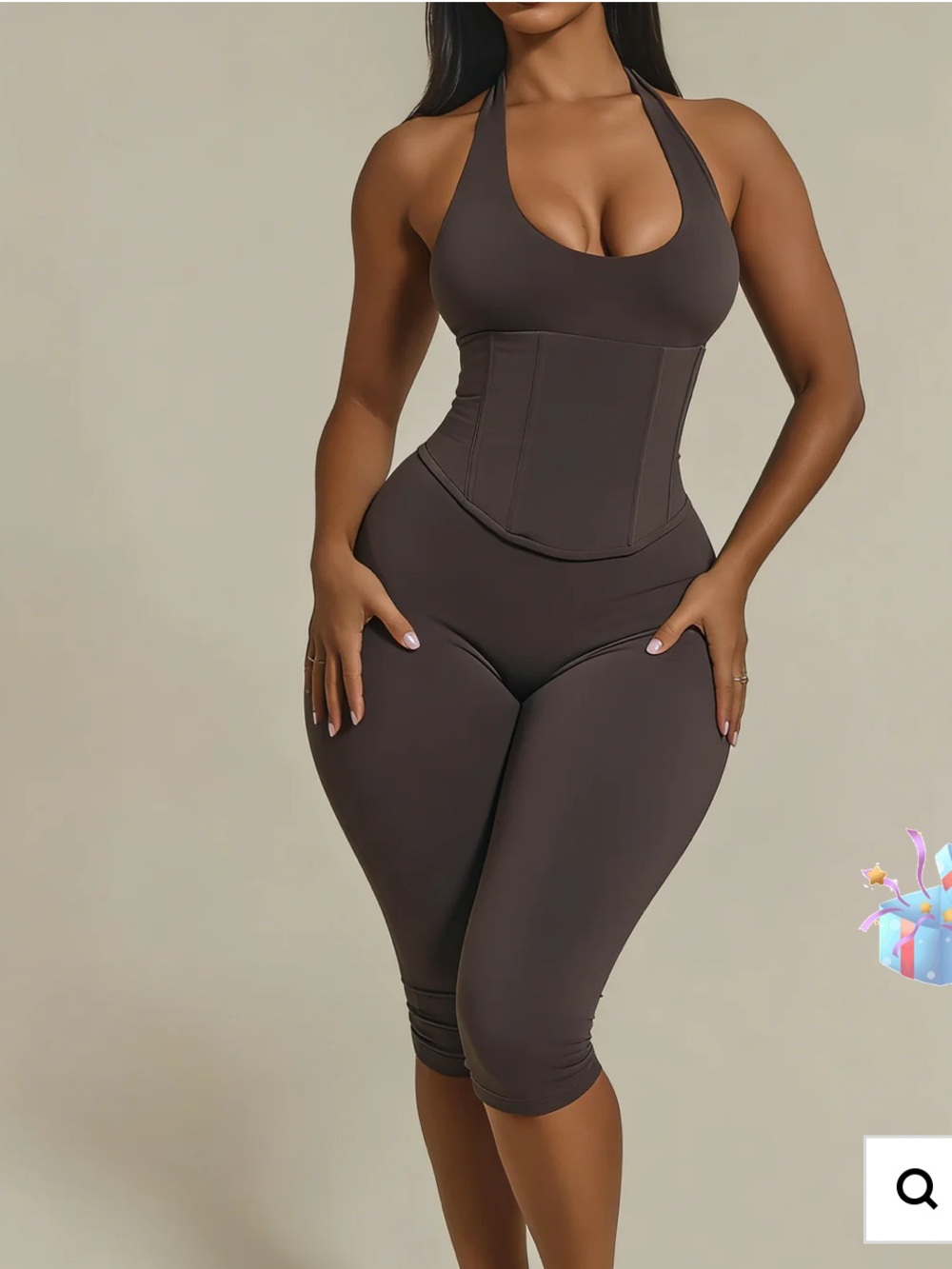 Shapeshe Halter Waist-Sculpting 2 piece  in Dark Brown size L